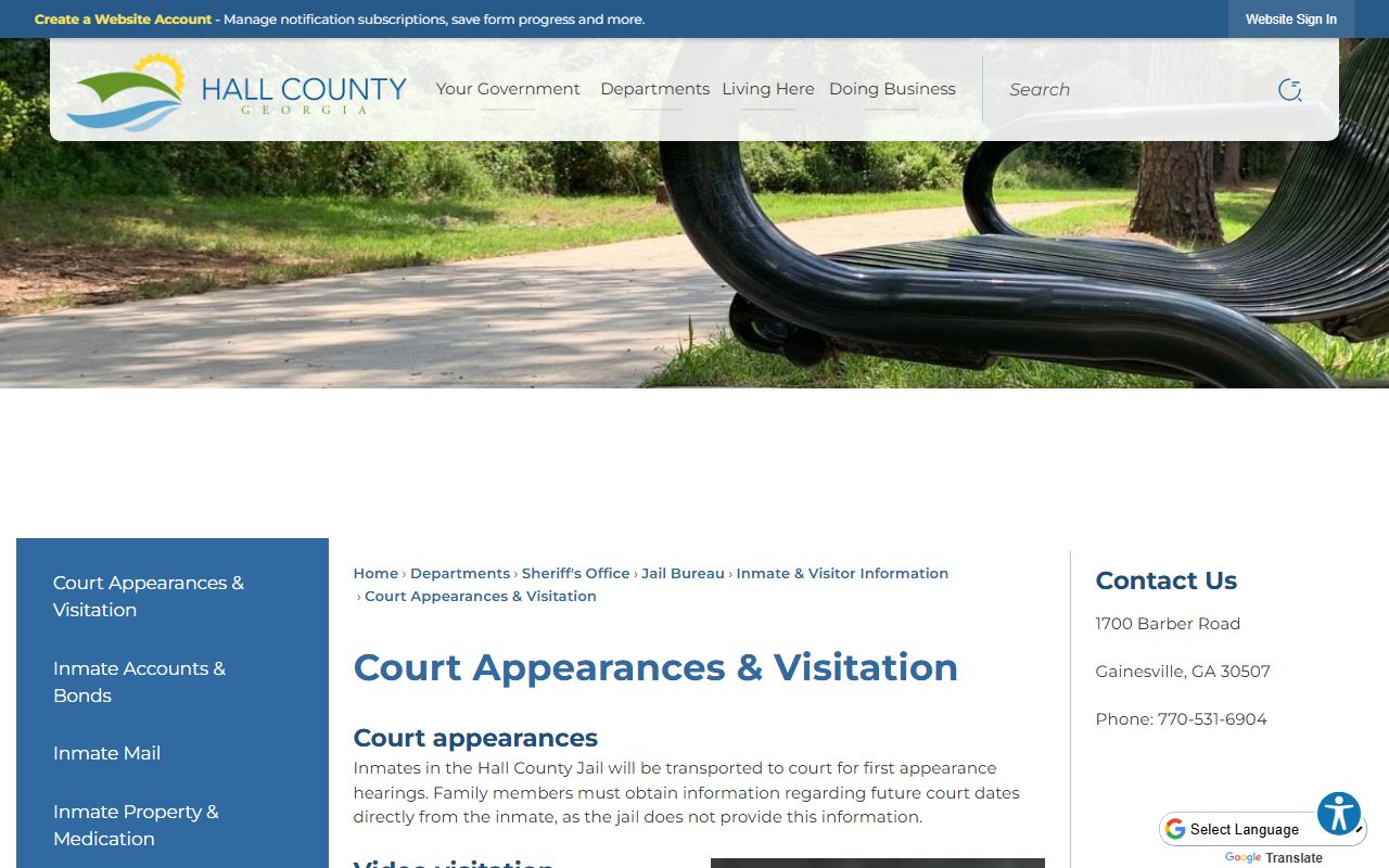 Hall County Jail visitation rules