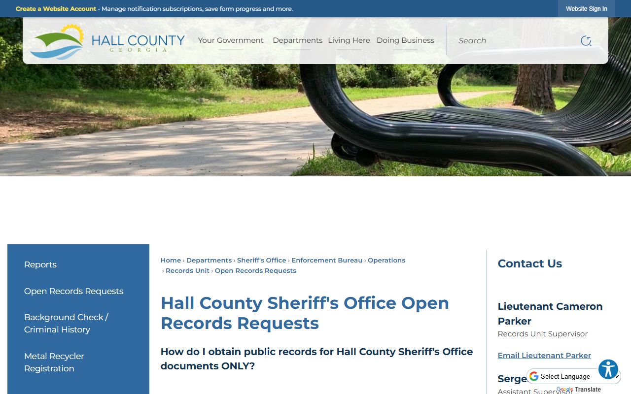 Hall County booking photo open records request process